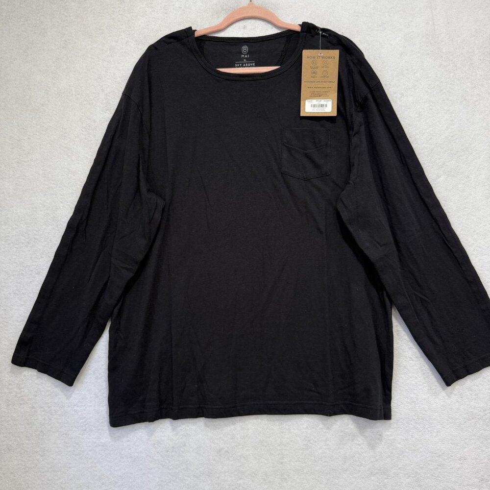MAI Shirt Mens XL Black Long Sleeve Adaptive Side Snap Crewneck Pocket Tee Soft